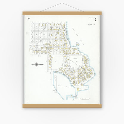 Old map wall art mockup — magnetic wood frame on white wall — Sanborn Fire Insurance Map from Buckeye Lake, Licking County, Ohio (1946), Sheet #0007