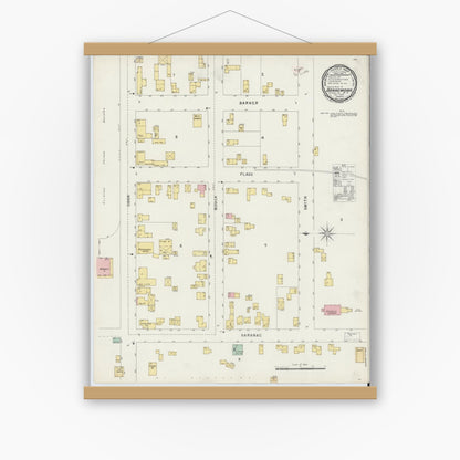 Old map wall art mockup — magnetic wood frame on white wall — Sanborn Fire Insurance Map from Dannemora, Clinton County, New York (1896), Sheet #0001