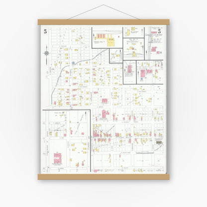 Old map wall art mockup — magnetic wood frame on white wall — Sanborn Fire Insurance Map from Mascoutah, Saint Clair County, Illinois (1933), Sheet #0005