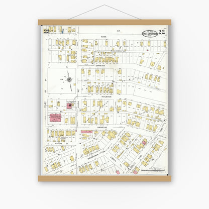 Old map wall art mockup — magnetic wood frame on white wall — Sanborn Fire Insurance Map from East Liverpool, Columbiana County, Ohio (1923), Sheet #0022