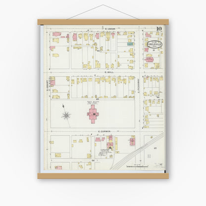 Old map wall art mockup — magnetic wood frame on white wall — Sanborn Fire Insurance Map from Circleville, Pickaway County, Ohio (1893), Sheet #0010