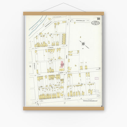 Old map wall art mockup — magnetic wood frame on white wall — Sanborn Fire Insurance Map from Lewistown, Mifflin County, Pennsylvania (1910), Sheet #0018