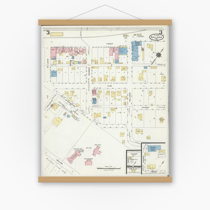 Old map wall art mockup — magnetic wood frame on white wall — Sanborn Fire Insurance Map from Sullivan, Franklin County, Missouri (1924), Sheet #0003