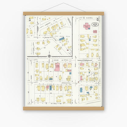 Old map wall art mockup — magnetic wood frame on white wall — Sanborn Fire Insurance Map from Beloit, Rock County, Wisconsin (1926), Sheet #0005