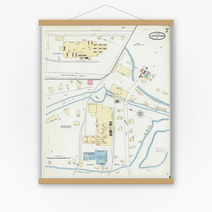 Old map wall art mockup — magnetic wood frame on white wall — Sanborn Fire Insurance Map from Lewistown, Mifflin County, Pennsylvania (1891), Sheet #0007