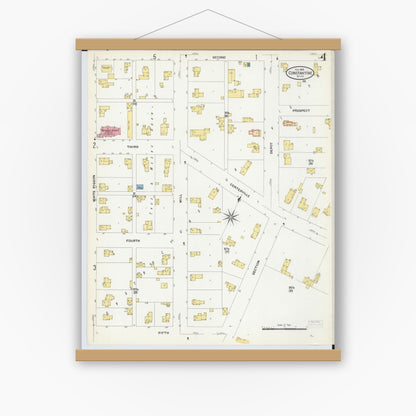 Old map wall art mockup — magnetic wood frame on white wall — Sanborn Fire Insurance Map from Constantine, Saint Joseph County, Michigan (1909), Sheet #0004