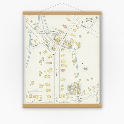 Old map wall art mockup — magnetic wood frame on white wall — Sanborn Fire Insurance Map from Wellsboro, Tioga County, Pennsylvania (1897), Sheet #0004