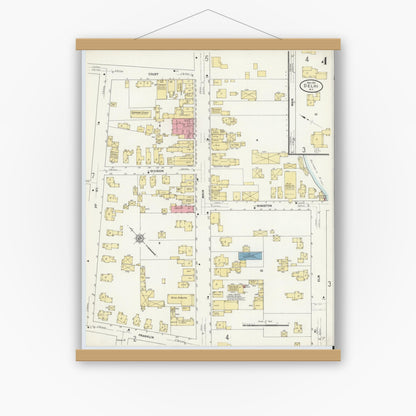 Old map wall art mockup — magnetic wood frame on white wall — Sanborn Fire Insurance Map from Delhi, Delaware County, New York (1911), Sheet #0004