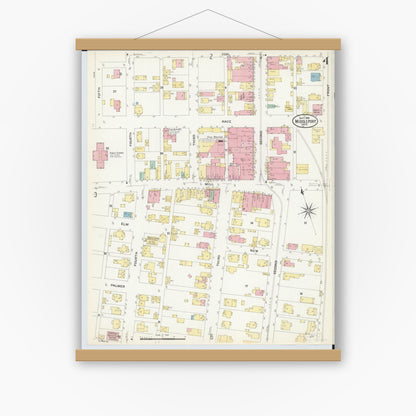 Old map wall art mockup — magnetic wood frame on white wall — Sanborn Fire Insurance Map from Middleport, Meigs County, Ohio (1908), Sheet #0004