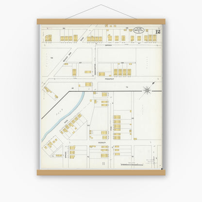Old map wall art mockup — magnetic wood frame on white wall — Sanborn Fire Insurance Map from Bristol, Bucks County, Pennsylvania (1903), Sheet #0012