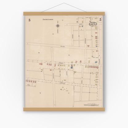 Old map wall art mockup — magnetic wood frame on white wall — Sanborn Fire Insurance Map from Camp Hill, Cumberland County, Pennsylvania (1923), Sheet #0005