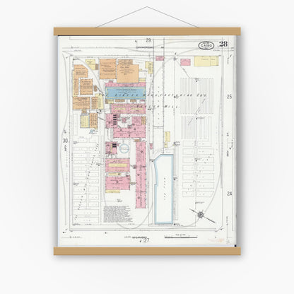 Old map wall art mockup — magnetic wood frame on white wall — Sanborn Fire Insurance Map from Cairo, Alexander County, Illinois (1914), Sheet #0028