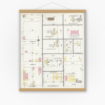 Old map wall art mockup — magnetic wood frame on white wall — Sanborn Fire Insurance Map from Edinburg, Hidalgo County, Texas (1925), Sheet #0002