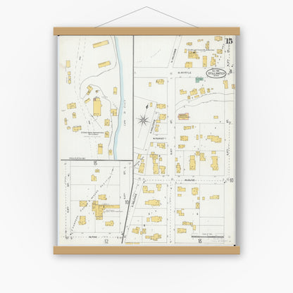 Old map wall art mockup — magnetic wood frame on white wall — Sanborn Fire Insurance Map from Stillwater, Washington County, Minnesota (1904), Sheet #0015