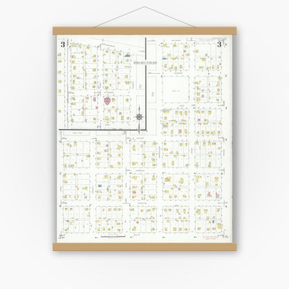 Old map wall art mockup — magnetic wood frame on white wall — Sanborn Fire Insurance Map from Sheffield, Bureau County, Illinois (1932), Sheet #0003