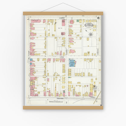 Old map wall art mockup — magnetic wood frame on white wall — Sanborn Fire Insurance Map from Shippensburg, Cumberland And Franklin Counties, Pennsylvania (1904), Sheet #0006