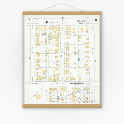 Old map wall art mockup — magnetic wood frame on white wall — Sanborn Fire Insurance Map from Elyria, Lorain County, Ohio (1925), Sheet #0008