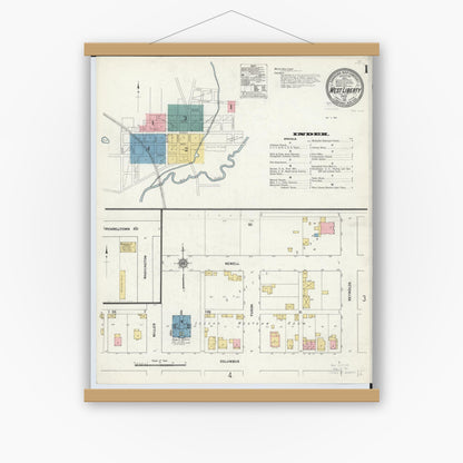 Old map wall art mockup — magnetic wood frame on white wall — Sanborn Fire Insurance Map from West Liberty, Logan County, Ohio (1911), Sheet #0001