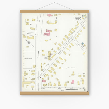 Old map wall art mockup — magnetic wood frame on white wall — Sanborn Fire Insurance Map from Fredonia, Chautauqua County, New York (1912), Sheet #0007