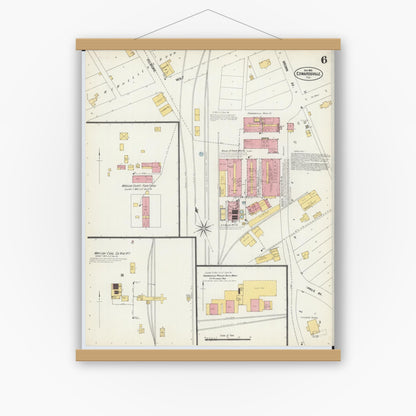 Old map wall art mockup — magnetic wood frame on white wall — Sanborn Fire Insurance Map from Edwardsville, Madison County, Illinois (1902), Sheet #0006