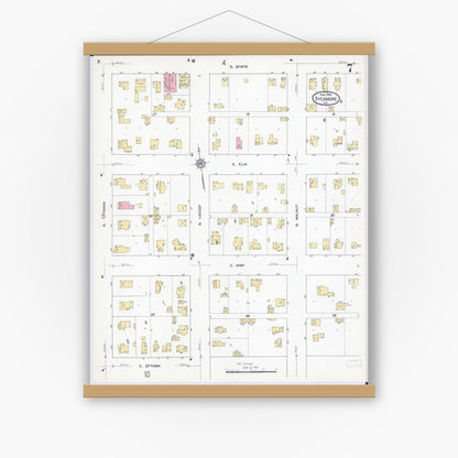 Old map wall art mockup — magnetic wood frame on white wall — Sanborn Fire Insurance Map from Sycamore, De Kalb County, Illinois (1912), Sheet #0007