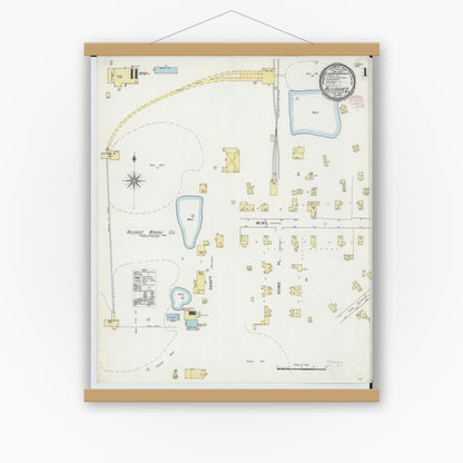 Old map wall art mockup — magnetic wood frame on white wall — Sanborn Fire Insurance Map from Allouez, Keweenaw And Houghton Counties, Michigan (1895), Sheet #0001