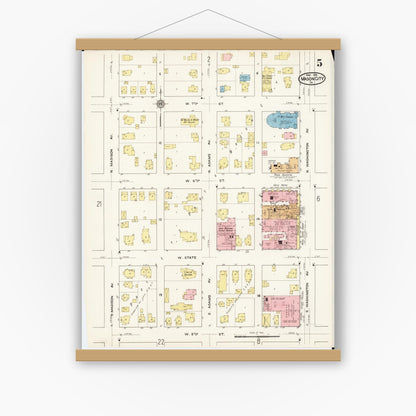 Old map wall art mockup — magnetic wood frame on white wall — Sanborn Fire Insurance Map from Mason City, Cerro Gordo County, Iowa (1915), Sheet #0005