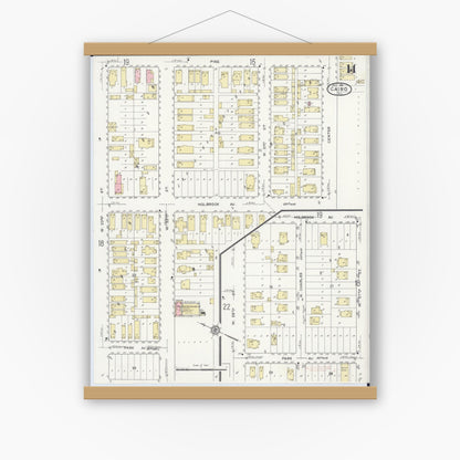 Old map wall art mockup — magnetic wood frame on white wall — Sanborn Fire Insurance Map from Cairo, Alexander County, Illinois (1914), Sheet #0014