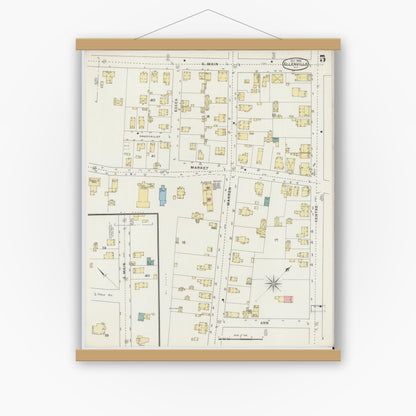 Old map wall art mockup — magnetic wood frame on white wall — Sanborn Fire Insurance Map from Ellenville, Ulster County, New York (1894), Sheet #0005