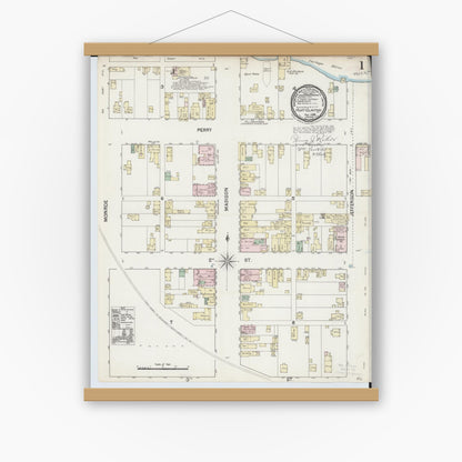Old map wall art mockup — magnetic wood frame on white wall — Sanborn Fire Insurance Map from Port Clinton, Ottawa County, Ohio (1888) - Complete Map Set
