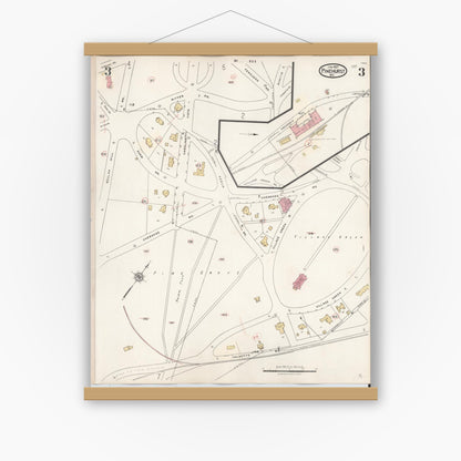 Old map wall art mockup — magnetic wood frame on white wall — Sanborn Fire Insurance Map from Pinehurst, Moore County, North Carolina (1939), Sheet #0003