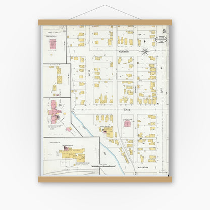Old map wall art mockup — magnetic wood frame on white wall — Sanborn Fire Insurance Map from Goshen, Elkhart County, Indiana (1905), Sheet #0003