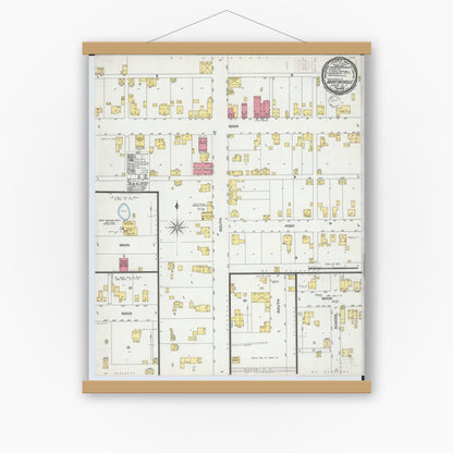 Old map wall art mockup — magnetic wood frame on white wall — Sanborn Fire Insurance Map from Martinsville, Clinton County, Ohio (1900), Sheet #0001