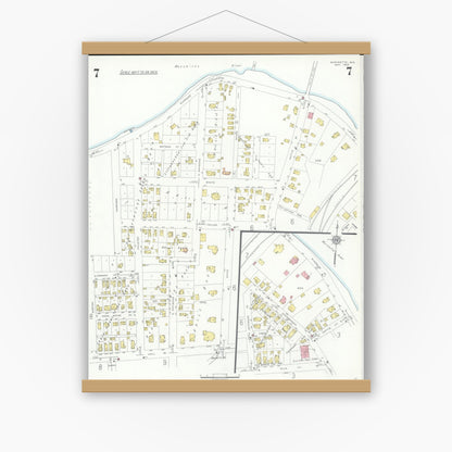 Old map wall art mockup — magnetic wood frame on white wall — Sanborn Fire Insurance Map from Marinette, Marinette County, Wisconsin (1935), Sheet #0007