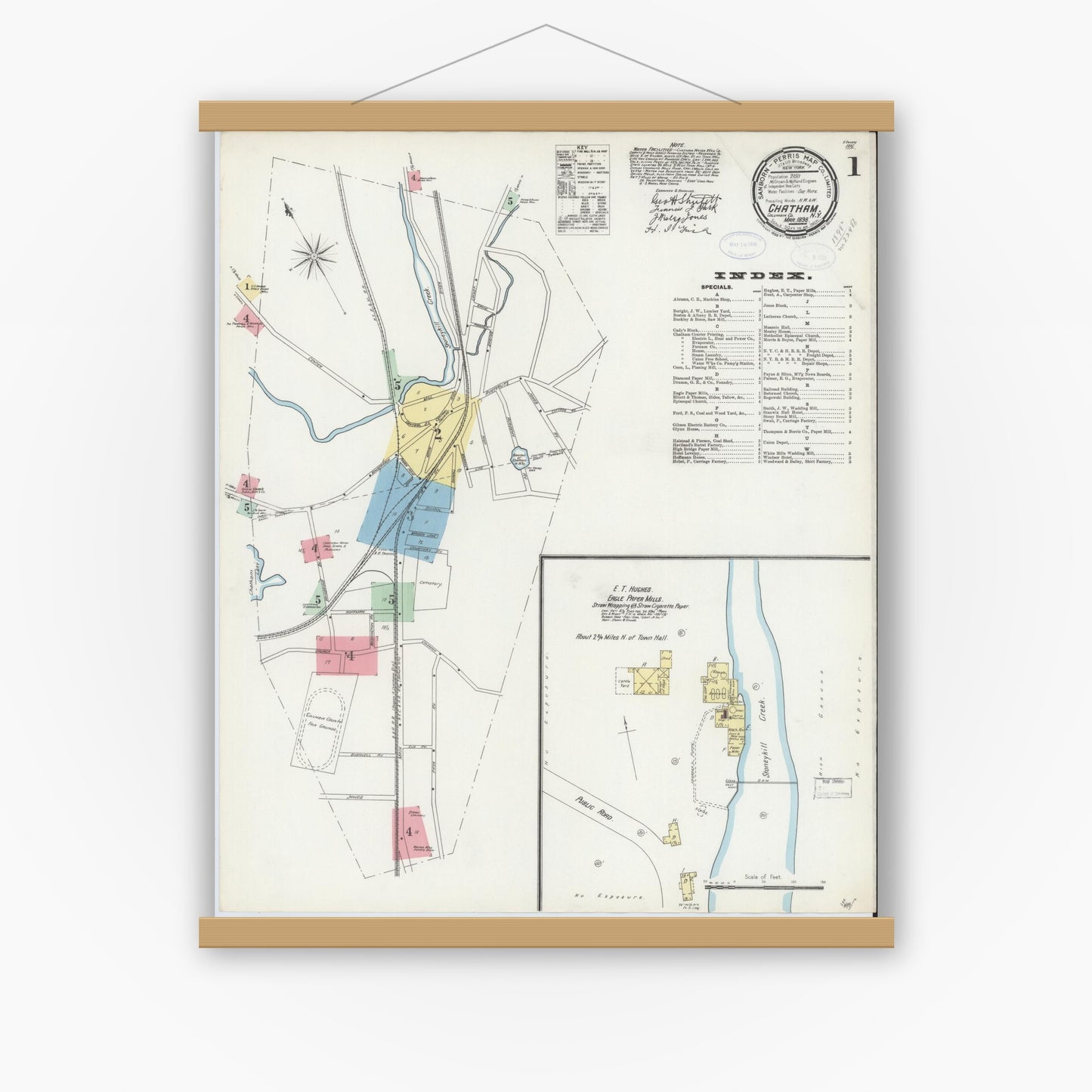 Old map wall art mockup — magnetic wood frame on white wall — Sanborn Fire Insurance Map from Chatham, Columbia County, New York (1898) - Complete Map Set