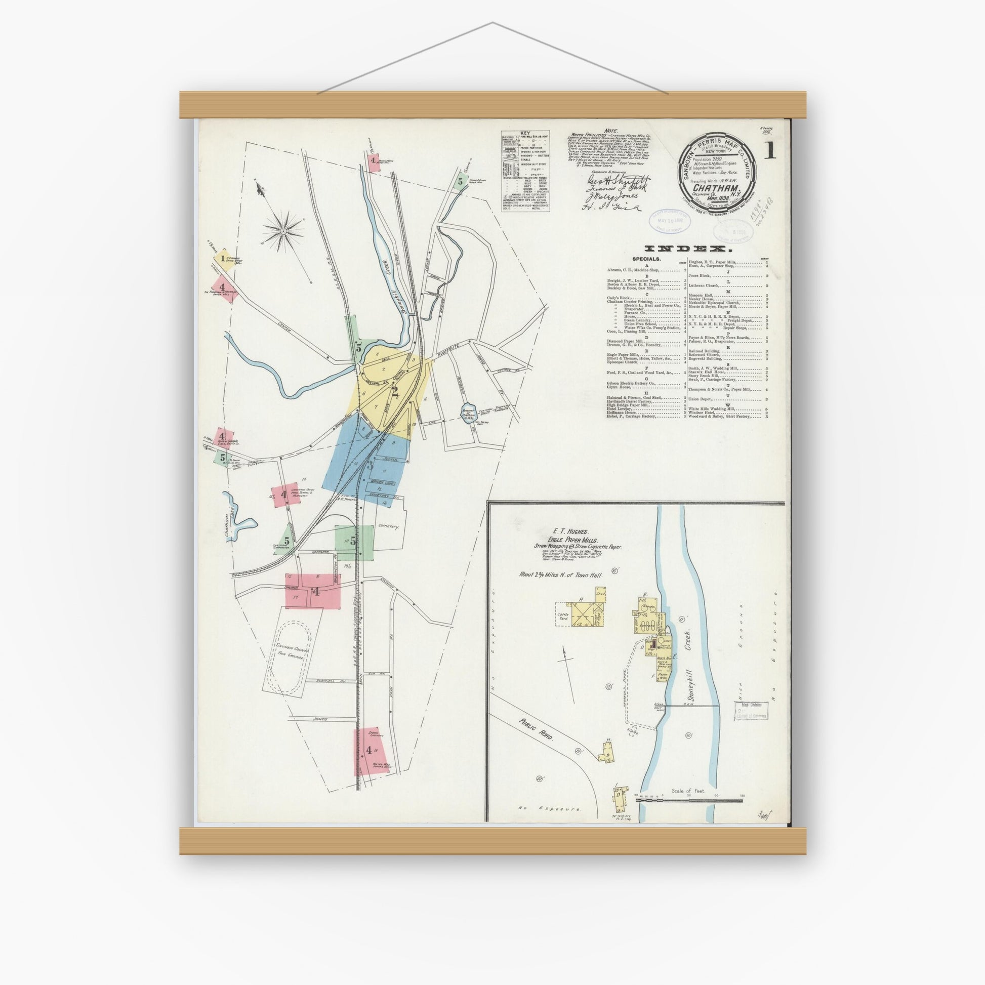 Old map wall art mockup — magnetic wood frame on white wall — Sanborn Fire Insurance Map from Chatham, Columbia County, New York (1898) - Complete Map Set