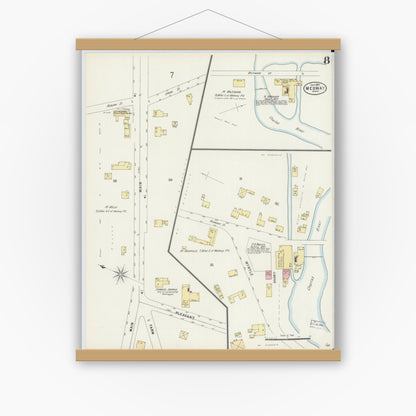 Old map wall art mockup — magnetic wood frame on white wall — Sanborn Fire Insurance Map from Medway, Norfolk County, Massachusetts (1897), Sheet #0008