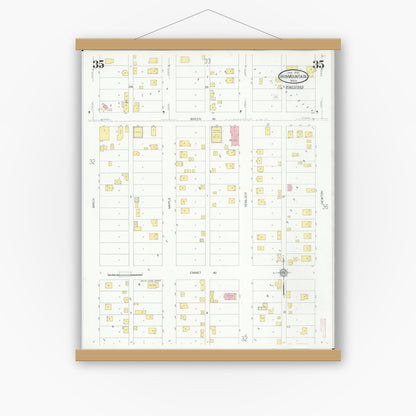 Old map wall art mockup — magnetic wood frame on white wall — Sanborn Fire Insurance Map from Iron Mountain, Dickinson County, Michigan (1930), Sheet #0035