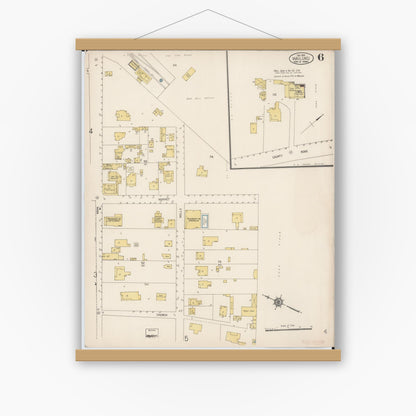Old map wall art mockup — magnetic wood frame on white wall — Sanborn Fire Insurance Map from Wailuku, Maui County, Hawaii (1914), Sheet #0006