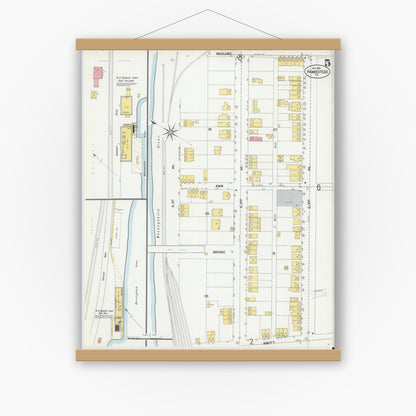 Old map wall art mockup — magnetic wood frame on white wall — Sanborn Fire Insurance Map from Homestead, Allegheny County, Pennsylvania (1901), Sheet #0005