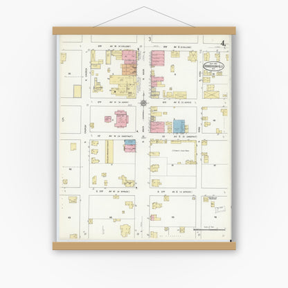 Old map wall art mockup — magnetic wood frame on white wall — Sanborn Fire Insurance Map from Hendersonville, Henderson County, North Carolina (1912), Sheet #0004