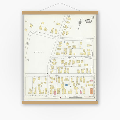 Old map wall art mockup — magnetic wood frame on white wall — Sanborn Fire Insurance Map from Athol, Worcester County, Massachusetts (1917), Sheet #0019