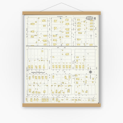 Old map wall art mockup — magnetic wood frame on white wall — Sanborn Fire Insurance Map from Staples, Todd County, Minnesota (1916), Sheet #0008