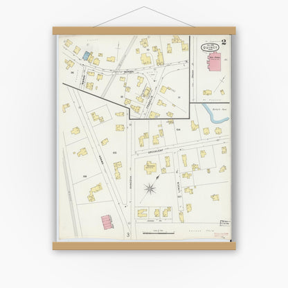 Old map wall art mockup — magnetic wood frame on white wall — Sanborn Fire Insurance Map from Quincy, Norfolk County, Massachusetts (1896), Sheet #0002