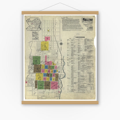 Old map wall art mockup — magnetic wood frame on white wall — Sanborn Fire Insurance Map from Abilene, Taylor County, Texas (1919), Sheet #0001