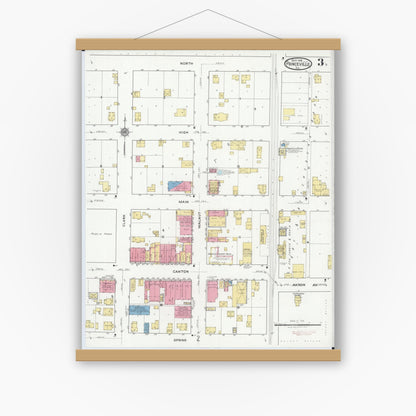Old map wall art mockup — magnetic wood frame on white wall — Sanborn Fire Insurance Map from Princeville, Peoria County, Illinois (1918), Sheet #0003
