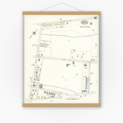 Old map wall art mockup — magnetic wood frame on white wall — Sanborn Fire Insurance Map from Ambler, Montgomery County, Pennsylvania (1921), Sheet #0011