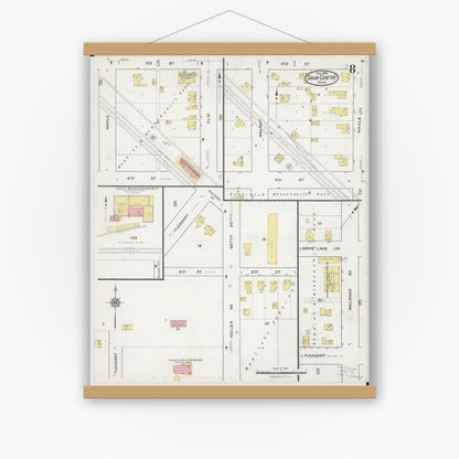Old map wall art mockup — magnetic wood frame on white wall — Sanborn Fire Insurance Map from Sauk Centre, Stearns County, Minnesota (1916), Sheet #0008