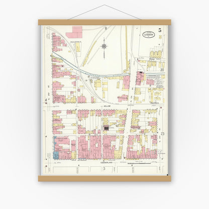 Old map wall art mockup — magnetic wood frame on white wall — Sanborn Fire Insurance Map from Lebanon, Lebanon County, Pennsylvania (1912), Sheet #0005