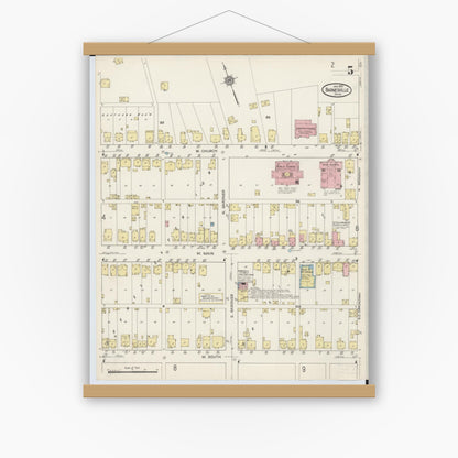Old map wall art mockup — magnetic wood frame on white wall — Sanborn Fire Insurance Map from Barnesville, Belmont County, Ohio (1915), Sheet #0005